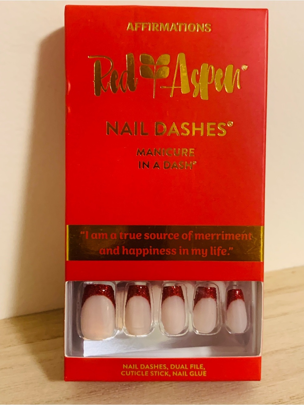 Red Aspen Nail Dashes- Red Glitter French Tip